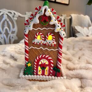 Ceramic Illuminated Retro Style  Brown/Red/White Gingerbread House